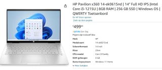 HP Pavilion x360 14-ek0010nd Hybride (2-in-1) voor €499 bij AMazon