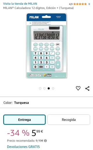 Calculadora 12 dígitos, Edición + (Turquesa) marca Milán por 5,99€