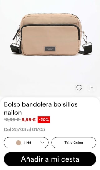 Bolso Bandolera bolsillos por 8,99€.