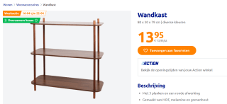 Wandkast 80 x 30 x 79 cm voor €13,95 bij de Action
