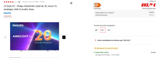 TV OLED 55" Philips 55OLED769, OLED 4K, P5, Smart TV, Ambilight por 893,39€ (newsletter por 883,39€)