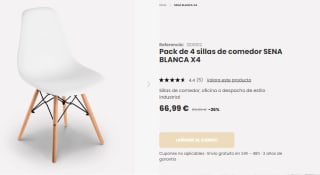 Pack x4 sillas Sena blancas por 66.99€