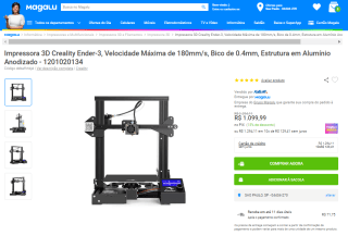Impressora 3D Creality Ender-3 - R$ 1.099,99