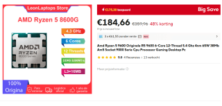 AMD Ryzen 5 9600 3,8GHz 6C/12T Radeon AM5 voor €184,66 bij Aliexpress