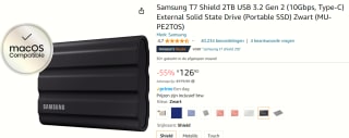 Samsung T7 Shield - Externe SSD - 2 TB / Zwart voor €126,90 bij Amazon