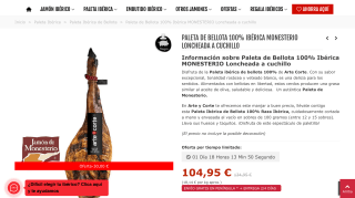 Paleta de Bellota 100% Ibérica MONESTERIO por 104,95€