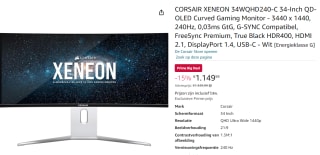 CORSAIR XENEON 34WQHD240-C 34-Inch QD-OLED Curved Gaming Monitor voor €1.149,99 met Amazon Prime