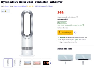 Dyson AM09 Hot & Cool - Ventilator - wit/zilver voor €249 bij Bol.