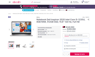 Notebook Dell Inspiron 3520 Intel Core i5-1235U 8GB RAM 512GB SSD 15.6" por $349.990
