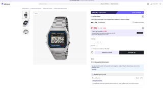 Reloj Casio Unisex 100% original Plateado A-158WA1R Vintage por 21,59€ (Nuevos usuarios por 9,59€)