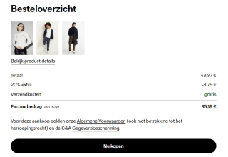 20% extra korting bovenop tot 70% korting in de sale bij C&A