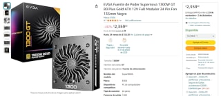 EVGA Fuente Supernova 1300W GT por $2,359 | Descuento Amazon
