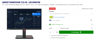 Lenovo ThinkVision T22i-30 LED display 54,6 cm (21.5") 1920 x 1080 Pixels Full HD Zwart voor €99 bij Azerty