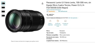 Panasonic Lumix G II Vario Lente 100-300mm por $8,483 en Amazon
