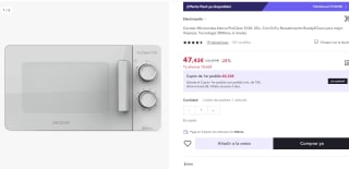 Cecotec Microondas blanco ProClean 3120. 20 L por 47,43€ (35,43€ cuenta nueva)