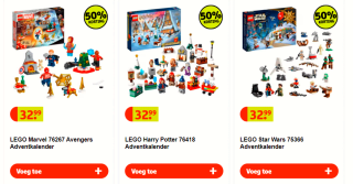 Alle Lego adventkalenders voor €16,49 bij Kruidvat