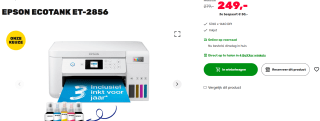 Epson EcoTank ET-2856 3-in-1 inkjet printer voor €249 bij Boxer
