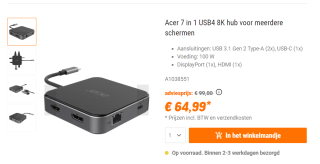 Acer HP.DSCAB.013 laptop dock & poortreplicator voor €64,99 bij Nbb