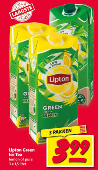 Lipton ice tea green lemon of pure 4,5L voor €3,99 bij de Nettorama