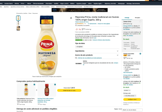 Mayonesa Prima receta tradicional con huevos 100% origen España 380g por 1,80€