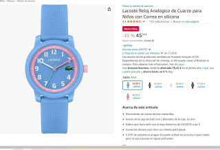 Lacoste Reloj Analógico de Cuarzo para Niños con Correa en silicona por 45,99€