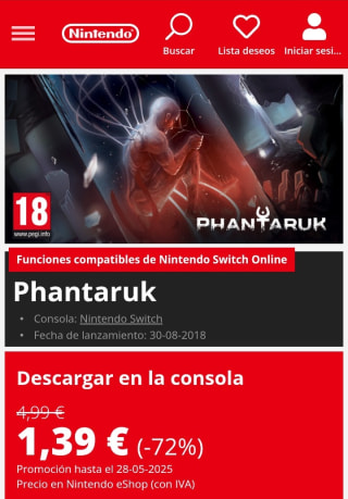 Phantaruk Nintendo Switch por 1,39€.