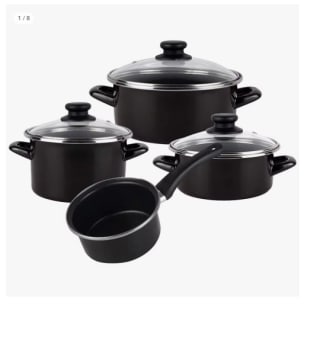 Batería de Cocina 7 piezas Magefesa Kenia, acero vitrificado exterior negro. Antiadherente bicapa Reforzado por 21.99€