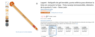 Legami Bolígrafo gel borrable, punta esférica Tinta naranja termosensible por 0,98€