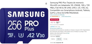 Samsung PRO Plus Tarjeta de memoria MicroSD con Adaptador SD, 256GB, 180 y 130 MB/s por 18.99€