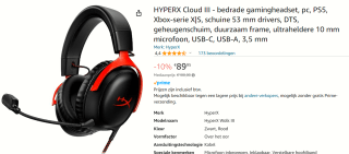 HyperX Cloud III Rood - Headset voor €89,95 bij Amazon