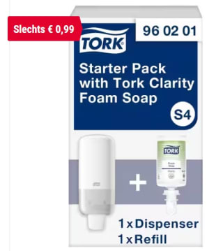 Tork startpakket met dispenser en milde schuimzeepvoor €1,20 bij Vikingdirect