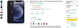 iPhone 12 Mini 256GB Reacondicionado por $4,253 en Amazon