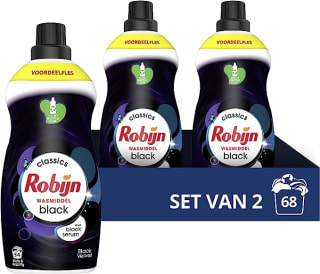 Verzorg Zwarte Pracht: Robijn Black Velvet Krachtige Vloeibare Wasmiddel - 2 x 34 Wasbeurten. Ontdek de Voordelige Verpakking voor Donkere en Zwarte Was!