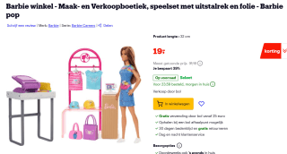 Barbie Maak- en verkoopboetiek speelset met pop voor €19 bij Bol