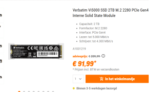 Verbatim VI5000 PCIE4 NVME M.2 SSD 2TB voor €91,99 bij Nbb