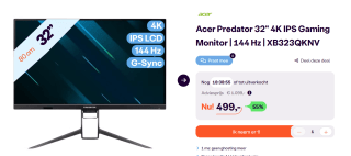 Acer Predator XB323QKNV - 4K Ultra HD Gaming Monitor voor €499 bij Ibood