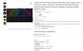 Marca Corsair modelo K70 MK.2 RGB Teclado USB Mecánico para Juegos por 99,99€