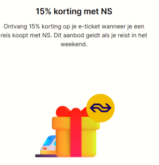 15% korting op je e-ticket wanneer je een reis koopt met NS