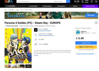 Persona 4 Golden (PC) Steam Key Europa por 5€