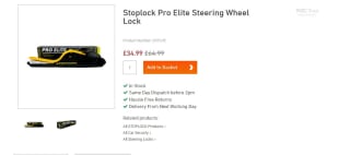 "Stoplock Pro Elite Steering Wheel Lock HG 150-00: £34.99"
