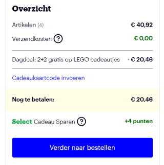 2+2 gratis op LEGO bij Bol.com