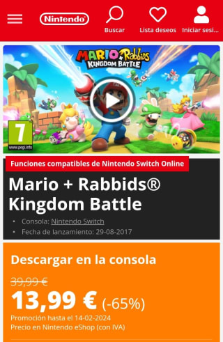 Mario + Rabbids® Kingdom Battle Nintendo Switch por 13,99€.