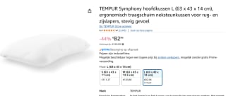 TEMPUR Symphony hoofdkussen L (63 x 43 x 14 cm), voor €82,96 bij Amazon