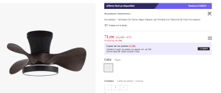 Ventilador Dc Candy Negro Madera Led Dimable Con Memoria De Color Akunadecor por 71.95€ (Cuenta Nueva 59.95€)