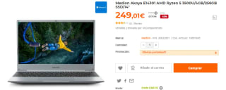 Portatil Medion Akoya E14301 con AMD Ryzen 5 3500U de 4GB/256GB SSD por 249€