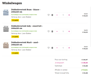 1+2 gratis op diverse dekbedovertrekken bij Leen Bakker