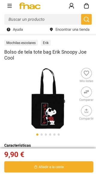 Bolsa de tela Tote Erik Snoopy por 9,90€.