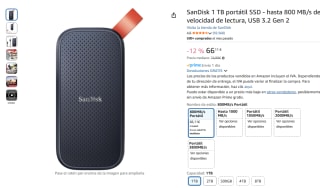 Disco duro SSD externo 1TB SanDisk Portable SSD, Portátil, USB 3.2 Gen 2 por 66,11€