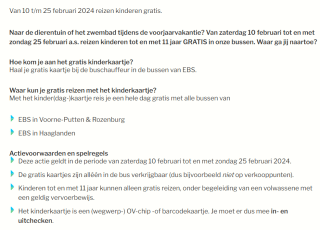 Kinderen tot en met 11 jaar gratis met de bus bij EBS