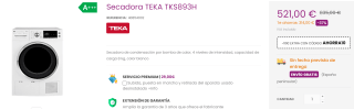 Secadora de 8kg TEKA TKS893H por 511€